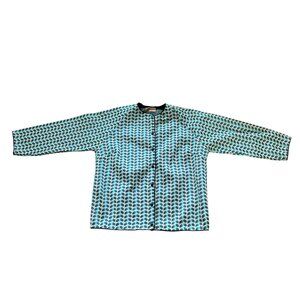 Vintage 1960s cardigan sweater Lady Spear blue white black medium